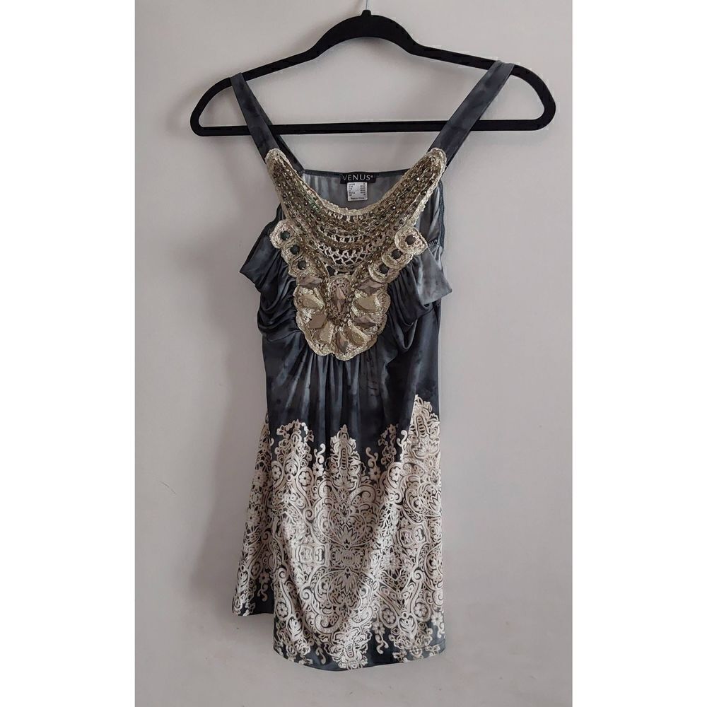 NWOT~Venus Gray & Silver Embellished Camisole/Dressy Top Sz Medium